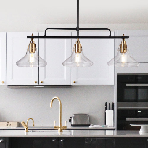 Longshore Tides Shandolyn 3 Light Black/Brass Kitchen Island Pendant